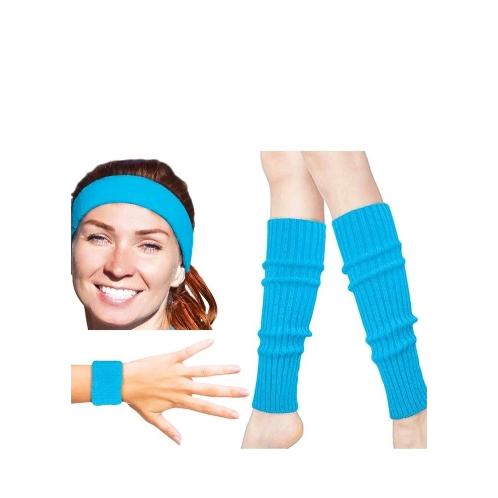Zilo Novelties 80s Workout Costume Accessories Set Neon Blue Leg Warmers 9pc